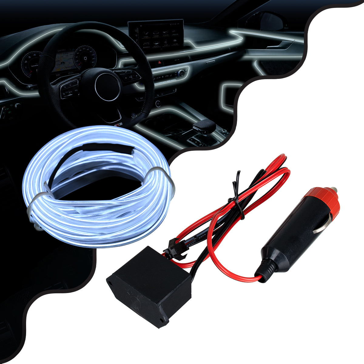 82200 TUBE 360° Degree Διακοσμητική EL-Wire Neon Αυτοκινήτου Κορδόνι ΣΕΤ 3m 1W/3m 30lm/m 360° DC 12V με Βύσμα Αναπτήρα Αυτοκινήτου Αδιάβροχη IP68 Ψυχρό Λευκό 6000K