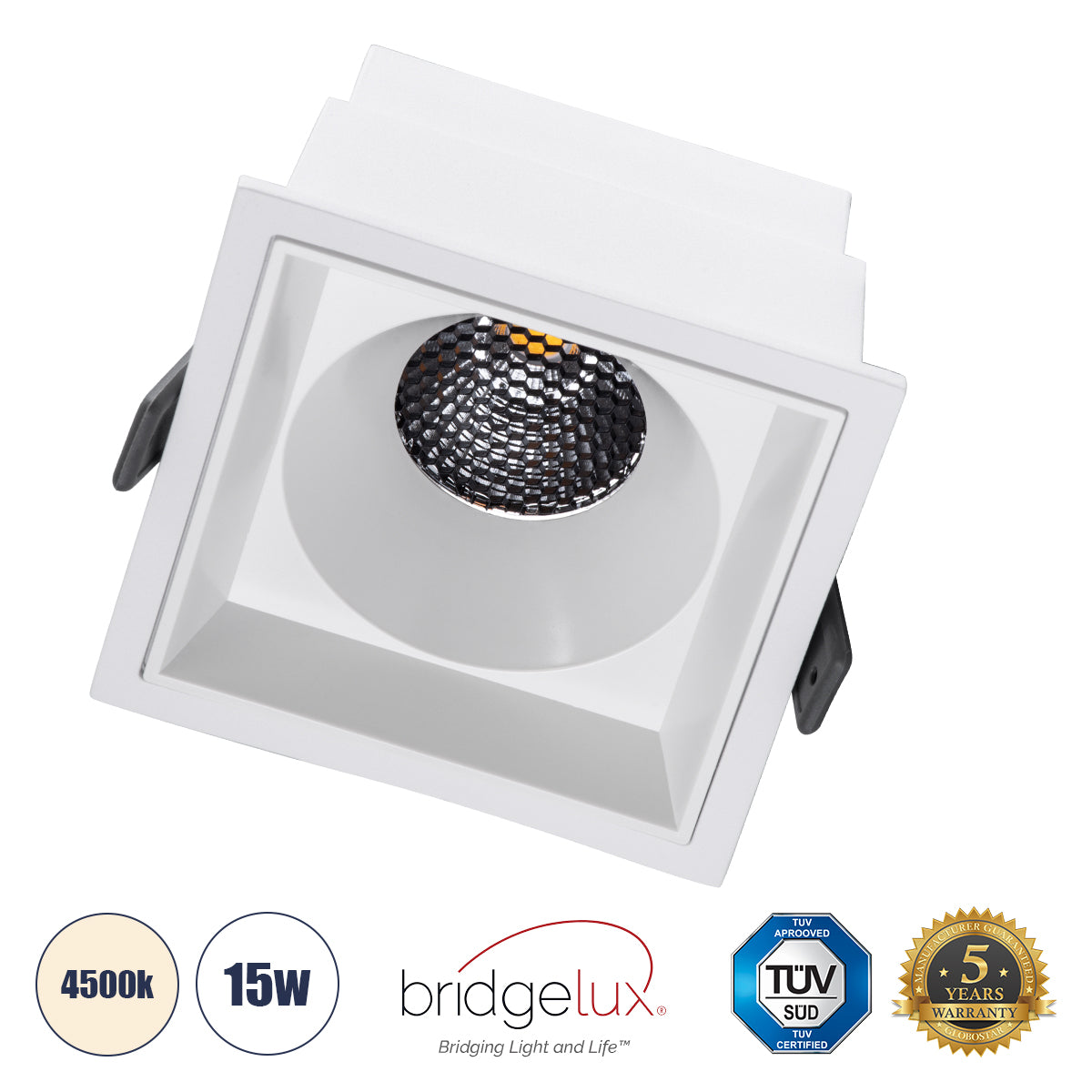 PLUTO-B 60278 Χωνευτό LED Spot Downlight TrimLess Μ10.4xΠ10.4cm 15W 1950lm 38° AC 220-240V IP20 Μ10.4 x Π10.4 x Υ6.5cm - Τετράγωνο - Λευκό & Anti-Glare HoneyComb - Φυσικό Λευκό 4500K - Bridgelux COB