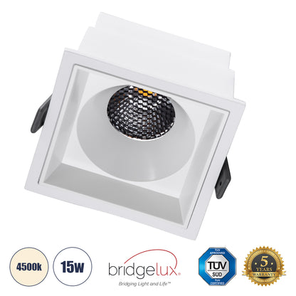 PLUTO-B 60278 Χωνευτό LED Spot Downlight TrimLess Μ10.4xΠ10.4cm 15W 1950lm 38° AC 220-240V IP20 Μ10.4 x Π10.4 x Υ6.5cm - Τετράγωνο - Λευκό & Anti-Glare HoneyComb - Φυσικό Λευκό 4500K - Bridgelux COB