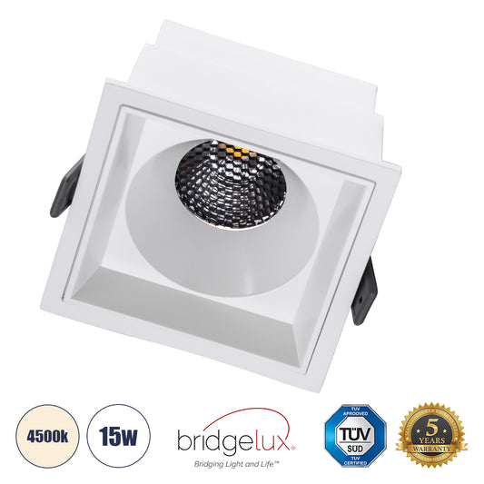 PLUTO-B 60278 Χωνευτό LED Spot Downlight TrimLess Μ10.4xΠ10.4cm 15W 1950lm 38° AC 220-240V IP20 Μ10.4 x Π10.4 x Υ6.5cm - Τετράγωνο - Λευκό & Anti-Glare HoneyComb - Φυσικό Λευκό 4500K - Bridgelux COB