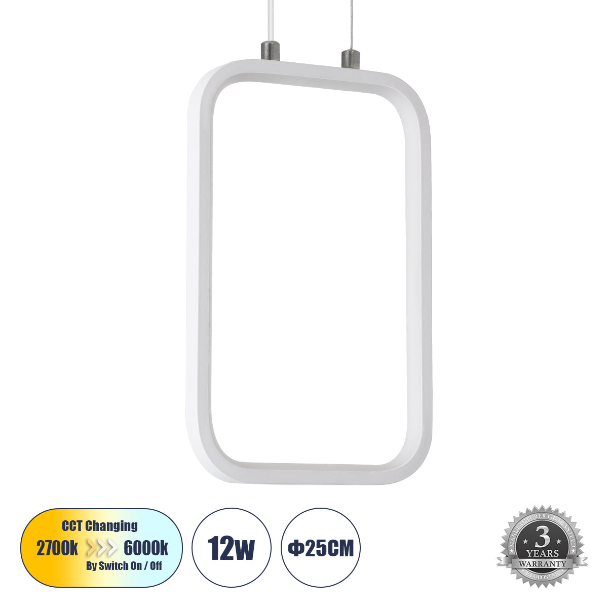 DEROBA 61299 Κρεμαστό Φωτιστικό Οροφής Linear Design LED CCT 12W 1320lm 360° AC 220-240V - Εναλλαγή Φωτισμού μέσω Διακόπτη On/Off All In One Ψυχρό 6000k+Φυσικό 4500k+Θερμό 2700k Μ16 x Π1.6 x Υ25.5cm - Λευκό