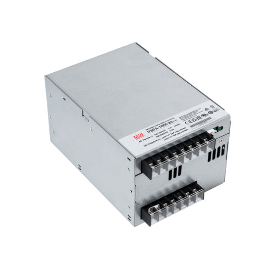 MEANWELL-PSPA1000-24 90792 Τροφοδοτικό/Μετασχηματιστής Class I PELV 1000W 42A AC 220-240V σε DC 24V IP20 - Ρυθμιζόμενo από DC 22V έως DC 28V - Ασημί - Μ17 x Π12 x Υ9.3