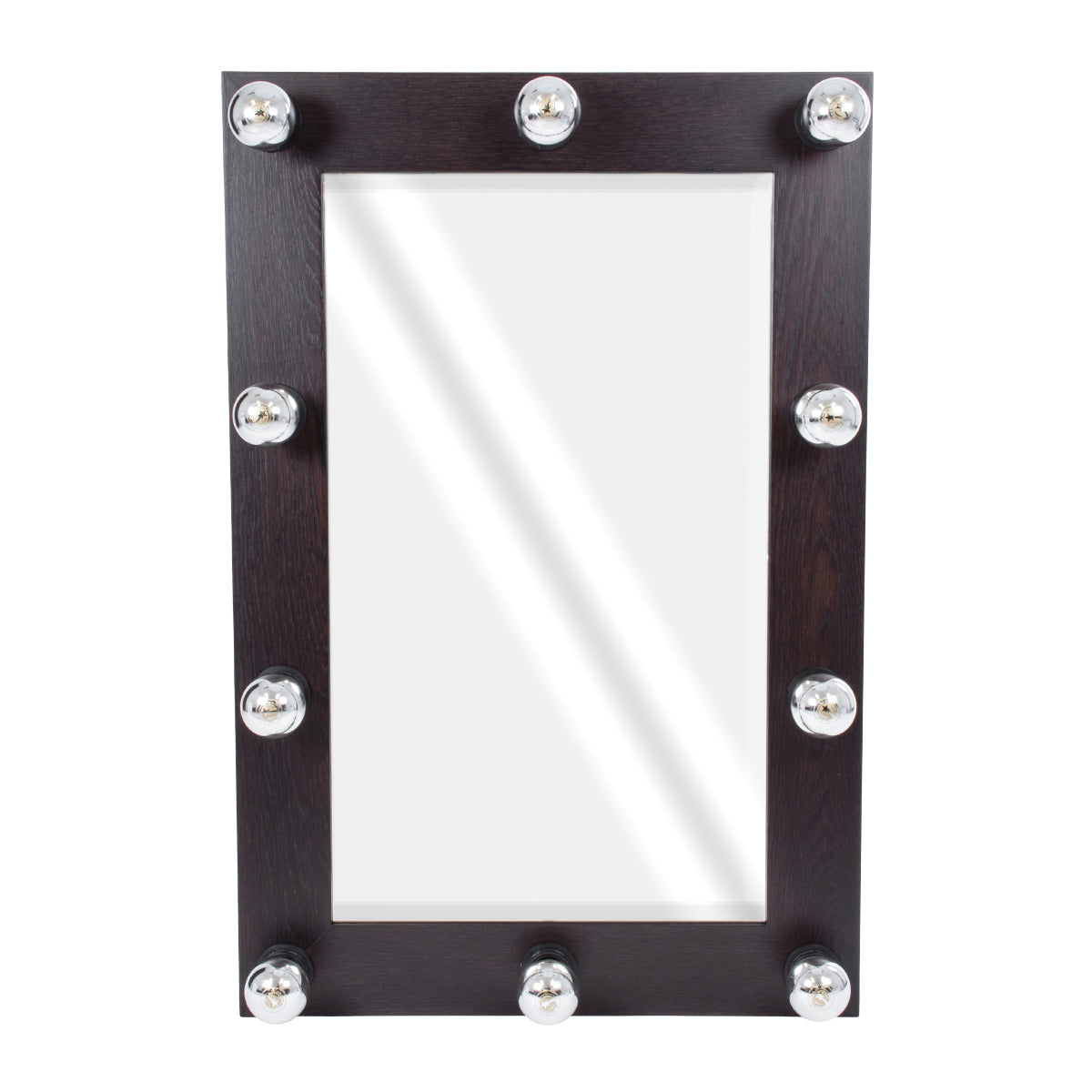 MAKEUP MIRROR-60x90-2 Μοντέρνος Καθρέπτης Μακιγιάζ με Πλαίσιο Φυσικού Ξύλου με Διακόπτη On/Off 10 x E27 AC220-240V - Μ60 x Π7 x Υ90cm - Καφέ Wenge