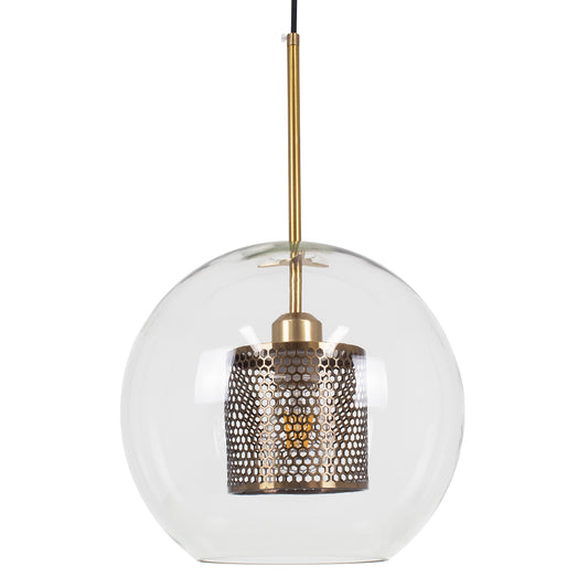 AVERY 00740 Μοντέρνο Κρεμαστό Φωτιστικό Οροφής Μονόφωτο 1 x E27 Διάφανο Γυάλινο με Χρυσό Μεταλλικό Πλέγμα Φ30 x Υ48cm