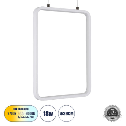 NEROBA 61303 Κρεμαστό Φωτιστικό Οροφής Linear Design LED CCT 18W 1980lm 360° AC 220-240V - Εναλλαγή Φωτισμού μέσω Διακόπτη On/Off All In One Ψυχρό 6000k+Φυσικό 4500k+Θερμό 2700k Μ29 x Π2 x Υ36cm - Λευκό