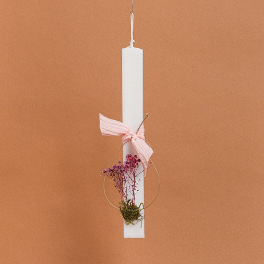 Λαμπάδα Στολισμένη με Μωβ Αποξηραμένα σε Συσκευασία Δώρου