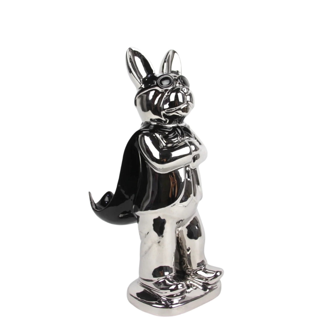 Κεραμικό Διακοσμητικό Σκυλάκι Ασημί με Μαύρη Κάπα 32εκ