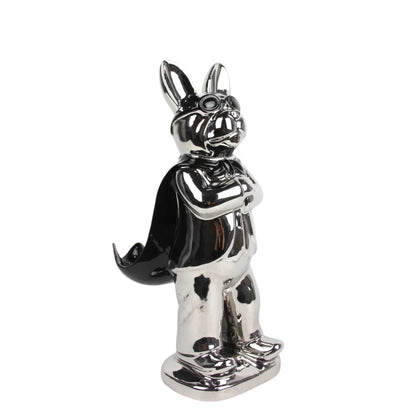 Κεραμικό Διακοσμητικό Σκυλάκι Ασημί με Μαύρη Κάπα 32εκ