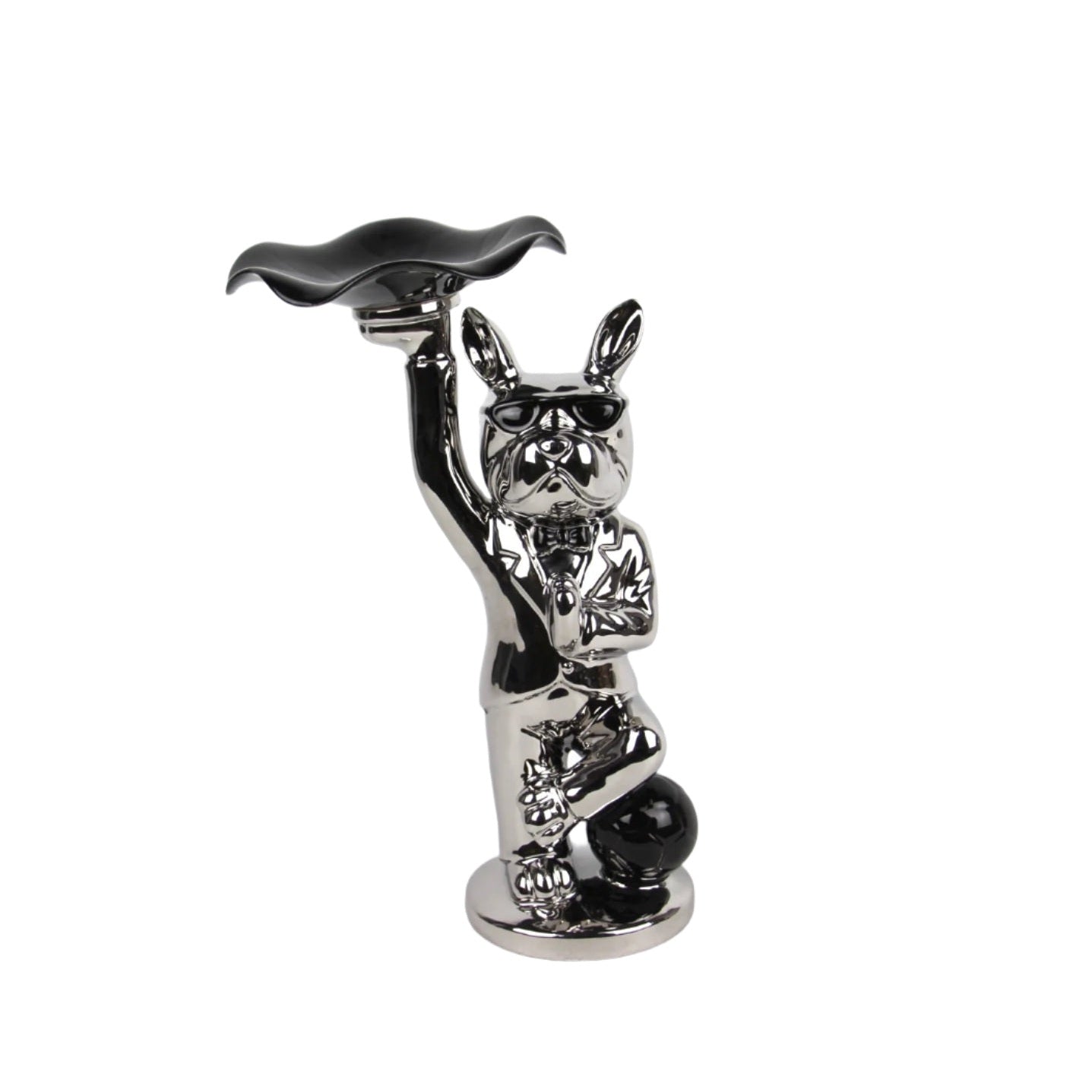 Κεραμικό Διακοσμητικό Σκυλάκι Ασημί/Μαύρο 30.5εκ