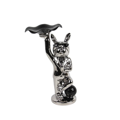 Κεραμικό Διακοσμητικό Σκυλάκι Ασημί/Μαύρο 30.5εκ