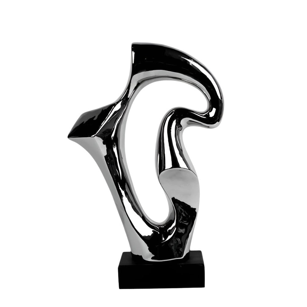 Κεραμικό Ασημί Διακοσμητικό Σχέδιο Αφηρημένο σε Βάση 35εκ