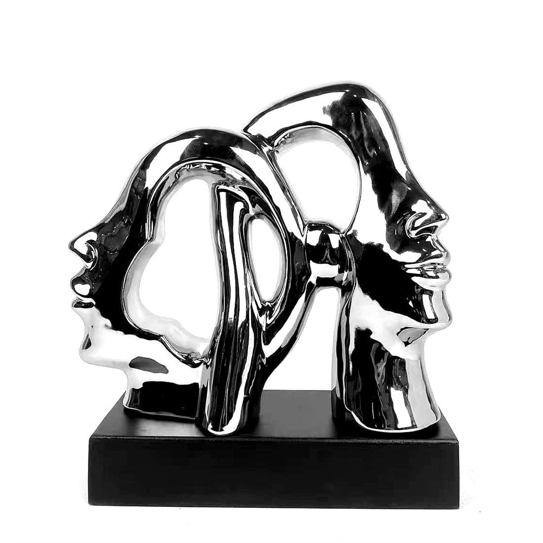 Κεραμικό Ασημί Διακοσμητικό Πρόσωπα σε Προφίλ σε Βάση 32εκ