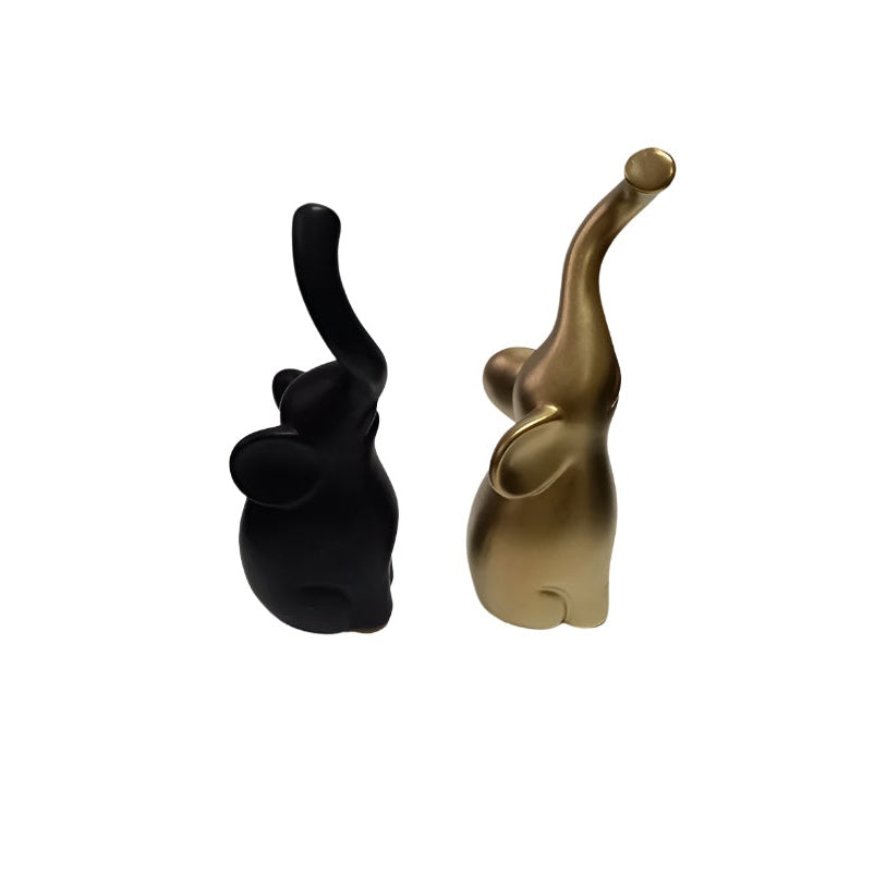 Σετ 2 Τεμαχίων Κεραμικά Ελεφαντάκια Χρυσό/Μαύρο Ματ 11x7x26 & 7x6x21