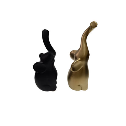 Σετ 2 Τεμαχίων Κεραμικά Ελεφαντάκια Χρυσό/Μαύρο Ματ 11x7x26 & 7x6x21