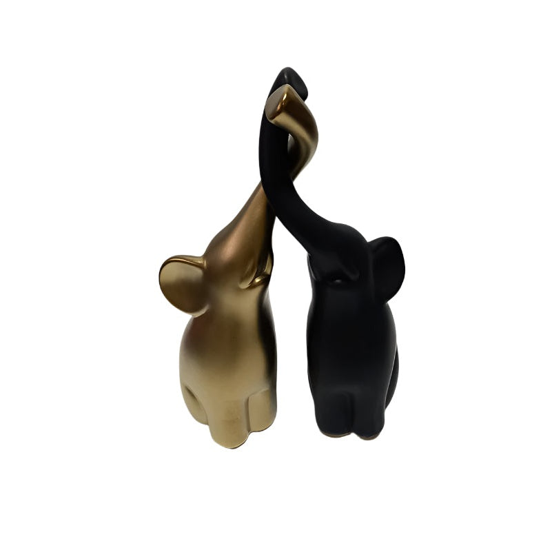 Σετ 2 Τεμαχίων Κεραμικά Ελεφαντάκια Χρυσό/Μαύρο Ματ 11x7x26 & 7x6x21