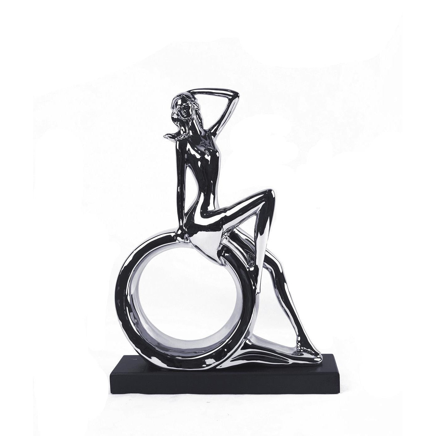 Κεραμική Ασημί Διακοσμητική Φιγούρα Γυναίκας με Μαύρη Βάση 37εκ