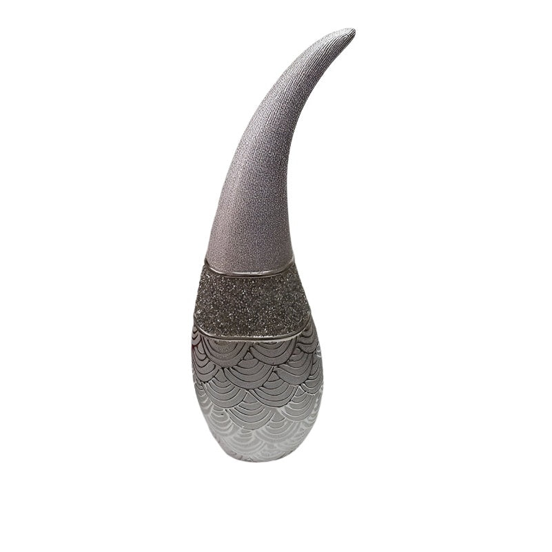 Κεραμικό Διακοσμητικό Ασημί Βάζο Φλόγα 14x11x46