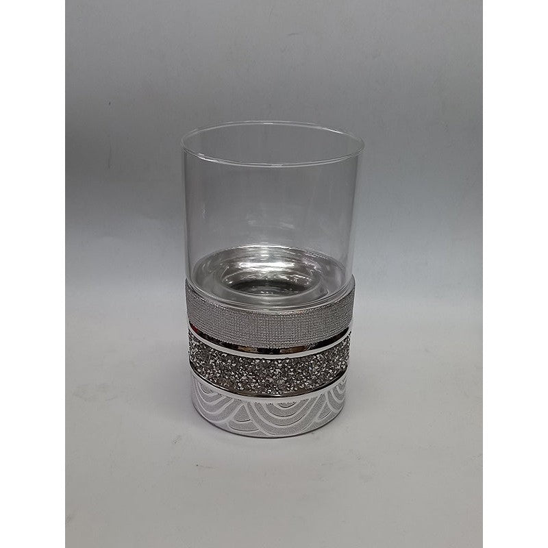 Κηροπήγιο για Ρεσώ Κεραμικό σε Ασημί Χρώμα με Γυαλί 11x11x23