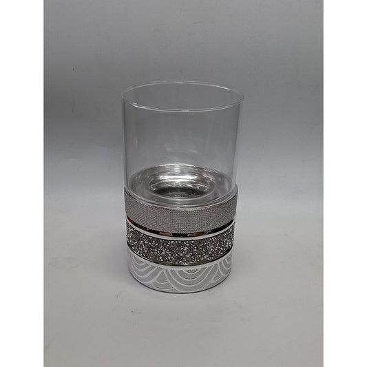 Κηροπήγιο για Ρεσώ Κεραμικό σε Ασημί Χρώμα με Γυαλί 11x11x23