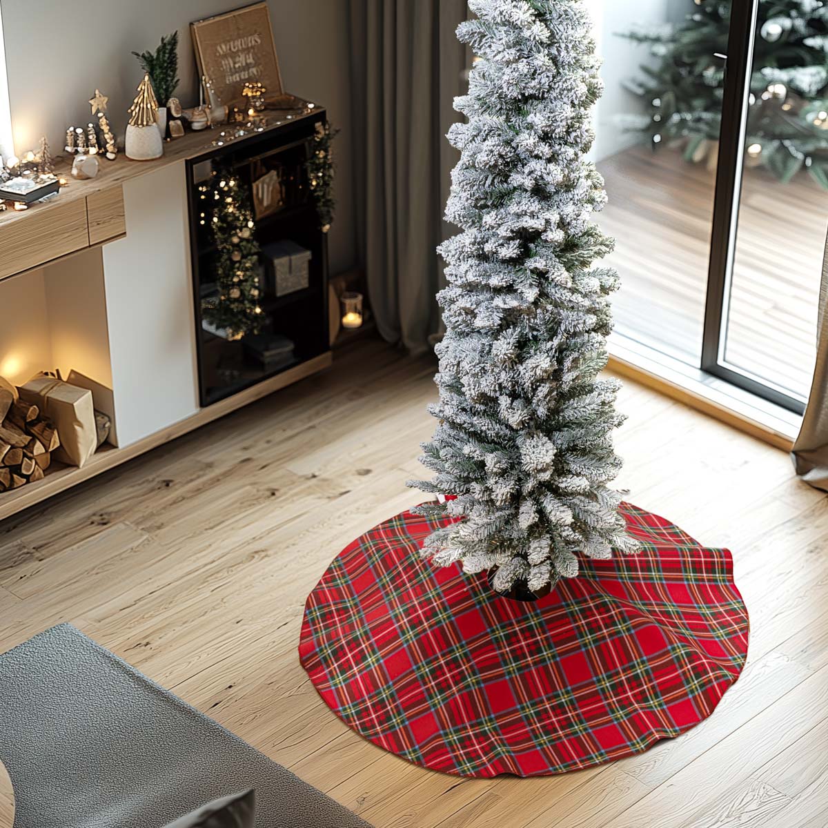 Ποδιά Δέντρου Καρώ Κόκκινο/Πράσινο 90εκ