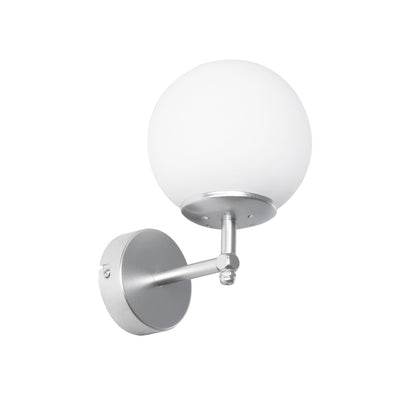 DALPH 203-0031 Vintage Επιτοίχιο Φωτιστικό Απλίκα Μονόφωτο 1 x E27 IP20 Ασημί Μέταλλο με Λευκό Γυαλί - M18 x Π15 x Υ23