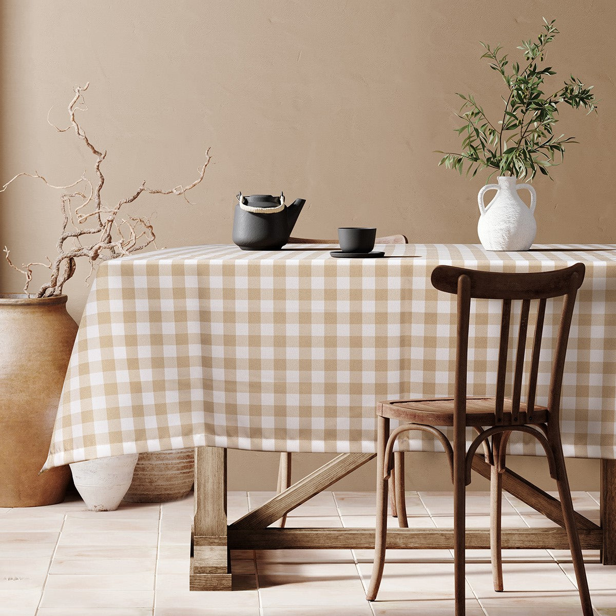 Επαγγελματικό Τραπεζομάντηλο Checks Art Ε8032 145x145εκ Μπεζ