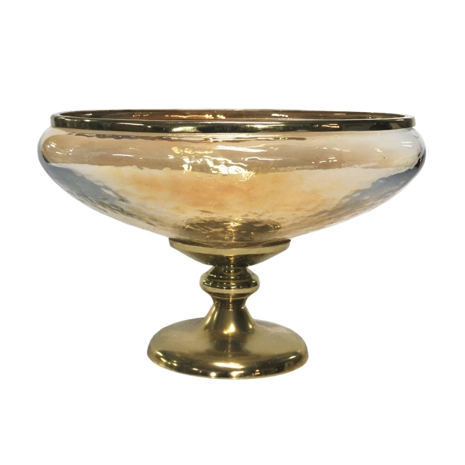 Γυάλινη Οβάλ Μελί Κουπ Γόνδολα με Μεταλλική Χρυσή Αντικέ Βάση Πόδι 31x20x22