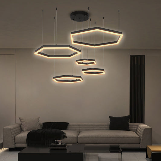 LEXAGON KLV-101-0179 Κρεμαστό Φωτιστικό Οροφής LED 120W 12000lm 200° AC 220-240V IP20 Ρυθμιζόμενο Λευκό CCT με Χειριστήριο από 2700K έως 6000K Dimmable - Lumileds SMD Chip - Μαύρο Ματ - Μ110 x Π90 x Υ110