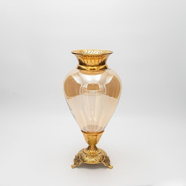 ΒΑΖΟ ΓΥΑΛΙΝΟ ΜΕ ΜΕΤΑΛΛΙΚΑ ΤΕΛΕΙΩΜΑΤΑ ΑΝΤΙΚΕ ΧΡΥΣΟ-ΜΕΛΙ ΓΥΑΛΙ 17x17x33