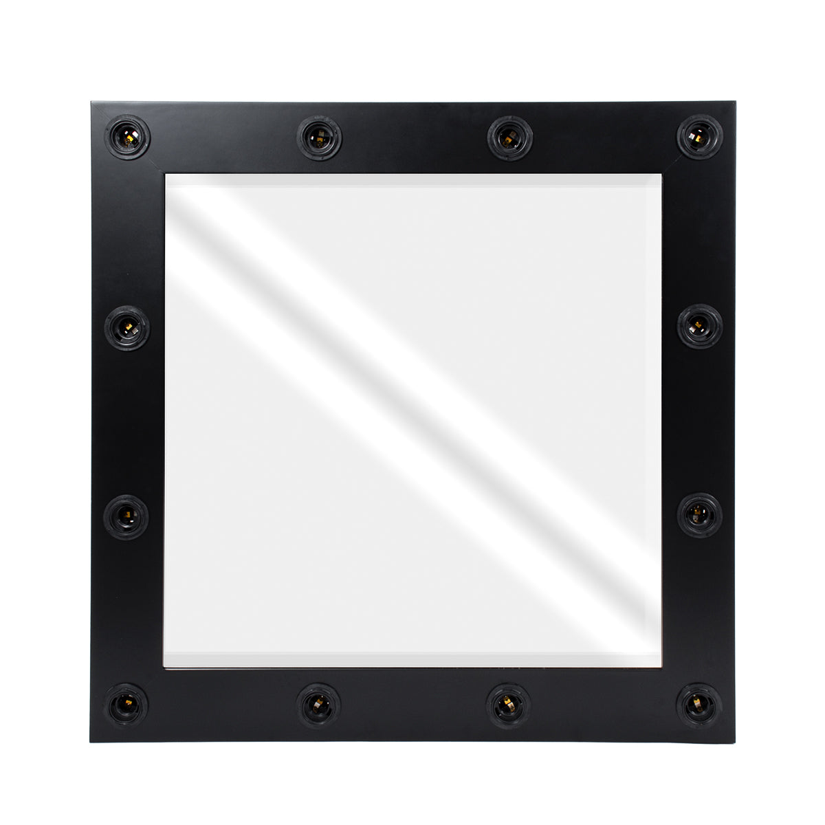 MAKEUP MIRROR-80x80-5 Μοντέρνος Καθρέπτης Μακιγιάζ με Πλαίσιο Φυσικού Ξύλου με Διακόπτη On/Off 12 x E27 AC220-240V - Μ80 x Π7 x Υ80cm - Μαύρος Έβενος