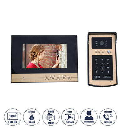 86059 Σετ Θυροτηλεόρασης με Έγχρωμη Οθόνη Αφής 7" και Κάμερα 1080P HD & 4 Επαγωγικά Κλειδιά για Ηλεκτρονικές Κλειδαριές - Μαύρο - Χρυσό