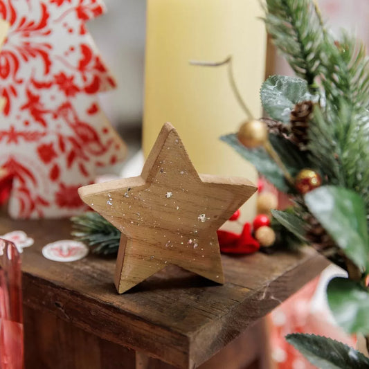 Αστέρι Ξύλινο με Ασημί Γκλίτερ 8x2x8