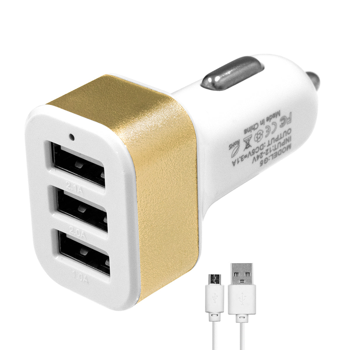 79505 Χρυσός Φορτιστής Αυτοκινήτου DC 12-24V με 3 Εξόδους USB DC 5V Max 3.1A 20W και Καλώδιο USB σε Type-C