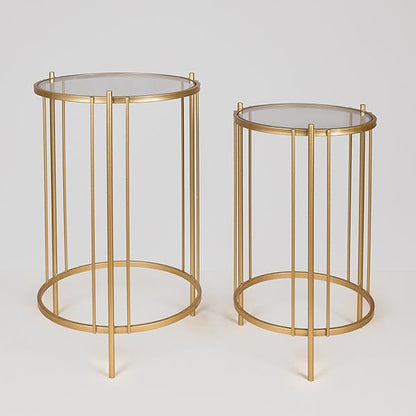 S/2 ΒΟΗΘΗΤΙΚA ΤΡΑΠΕΖΑΚΙA ΜΕΤΑΛΛΙΚA ΜΕ ΓΥΑΛΙ ΧΡΥΣΑ 42x42x67/35x35x60