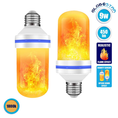 100076075 Λάμπα LED E27 Summer Flame Flickering Fire Burning Effect Peaceful Romantic and Relax 9W 450lm 320° AC 85-265V με 4 Λειτουργίες Εφέ και Αναστροφή Φλόγας Θερμό Λευκό 1800K