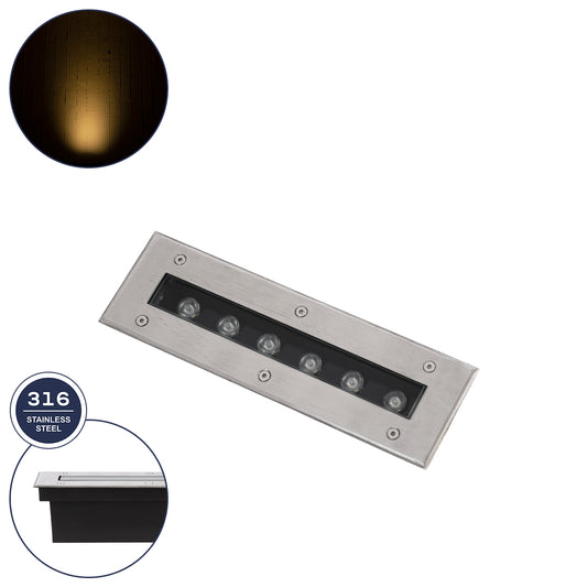 UNDERGROUND-REMVI 90190 Χωνευτό Φωτιστικό Wall Washer Δαπέδου LED 9W 810lm 10° DC 24V Αδιάβροχο IP68 L30 x W9 x H8.5cm Θερμό Λευκό 2700K - Ανοξείδωτο Ατσάλι