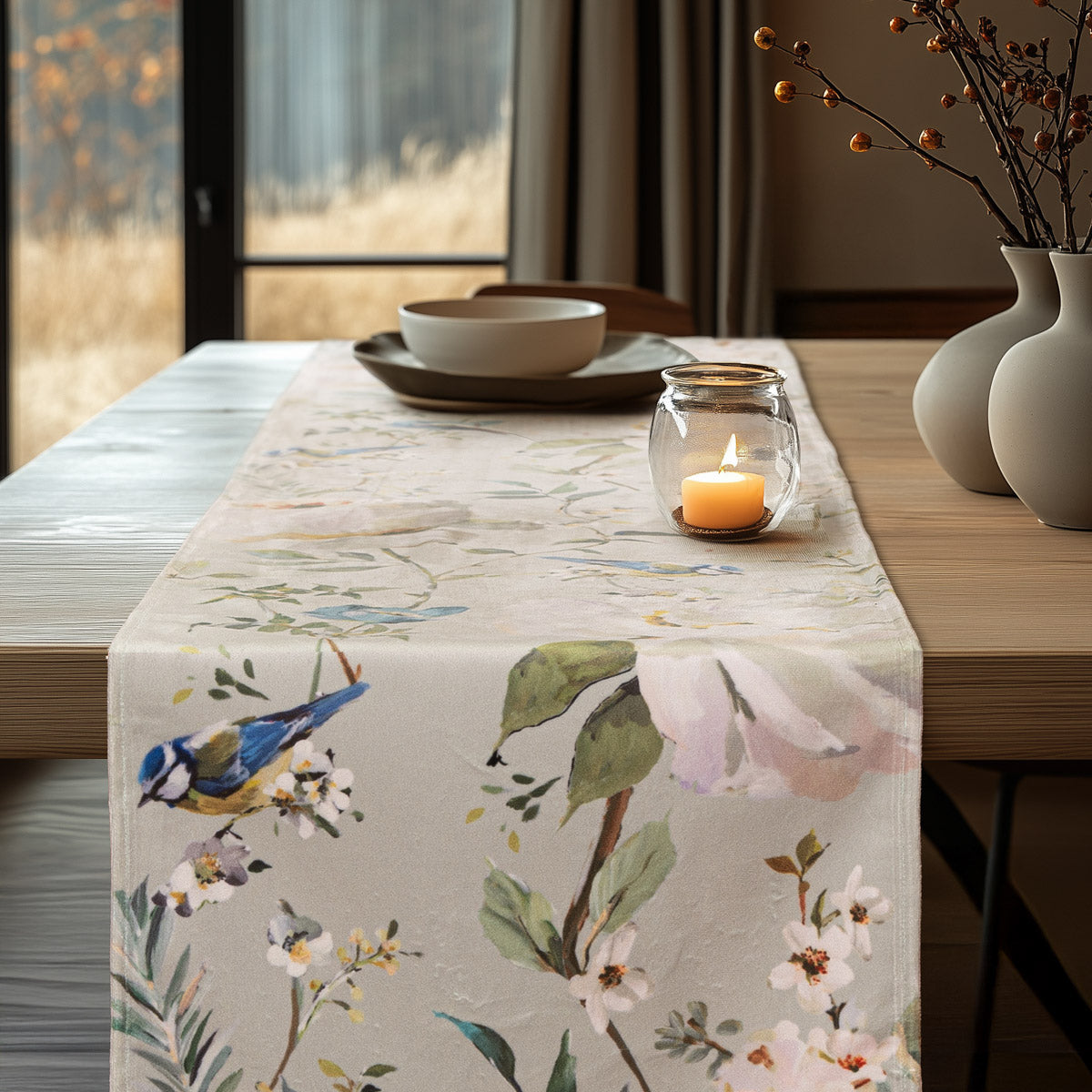 Ράννερ Βελούδο Peony and Bird 32x250εκ