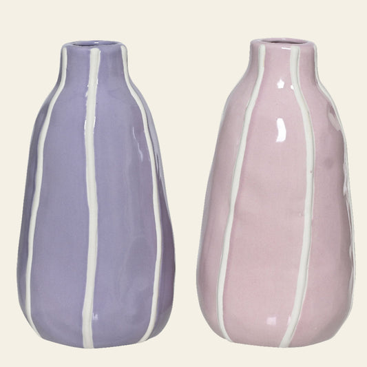 Βάζο Πορσελάνης με Ρίγα 11x11x21 Λιλά