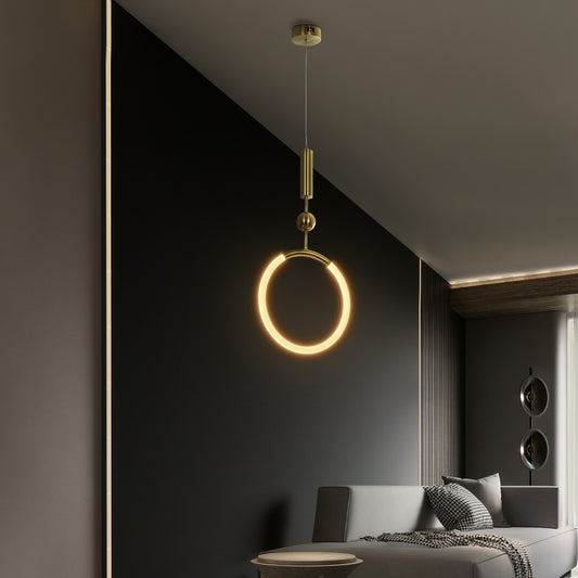 GLOW KLV-101-0175 Κρεμαστό Φωτιστικό Οροφής LED 18W 1800lm 360° AC 220-240V IP20 Ρυθμιζόμενο Λευκό CCT με On/Off 2700K/4500K/6000K - Lumileds SMD Chip - Χρυσό Πλατίνα - Μ30 x Π6 x Υ60