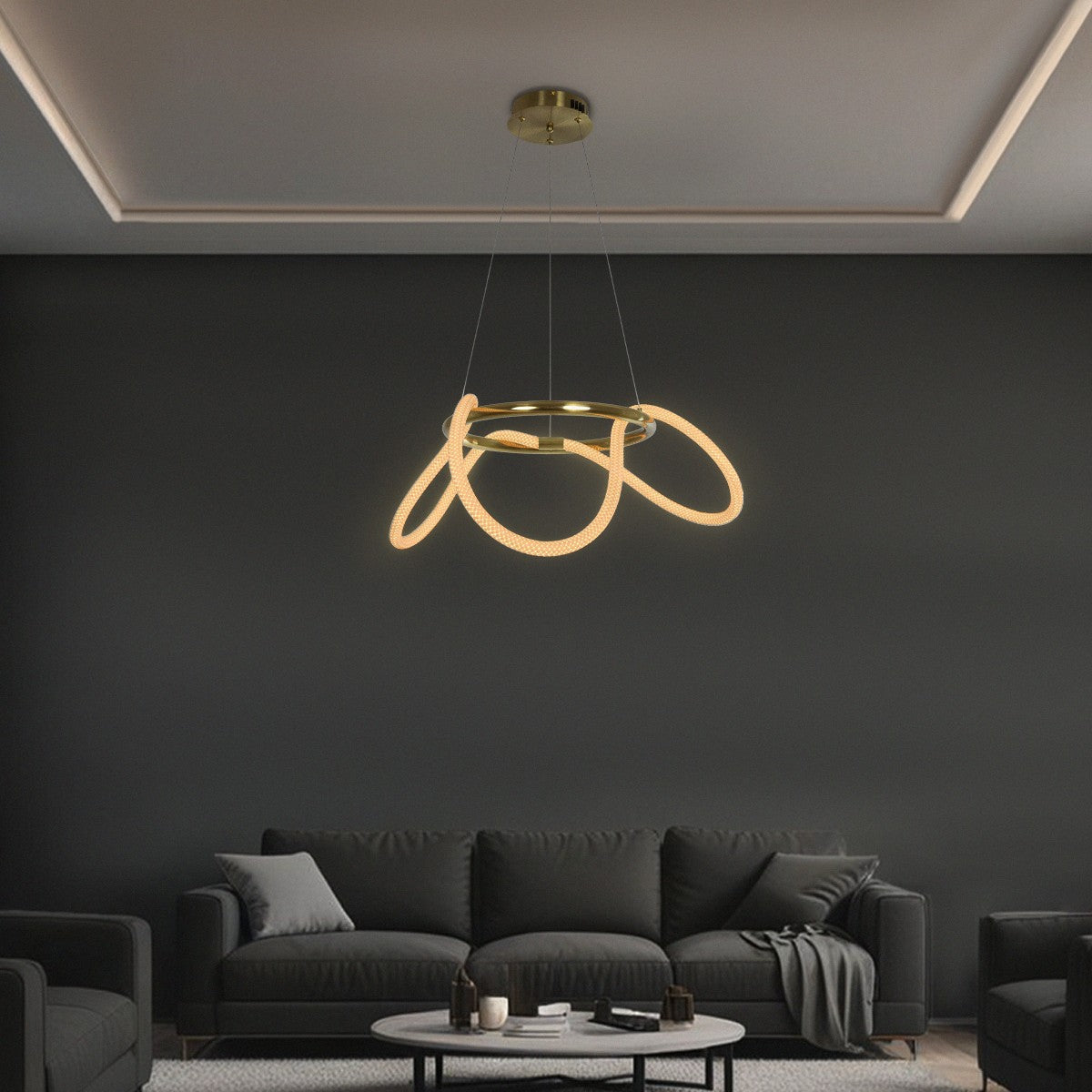 GLOW KLV-101-0162 Κρεμαστό Φωτιστικό Οροφής LED 36W 3600lm 360° AC 220-240V IP20 Ρυθμιζόμενο Λευκό CCT με Χειριστήριο από 2700K έως 6000K Dimmable - Lumileds SMD Chip - Χρυσό Πλατίνα - Μ70 x Π70 x Υ40