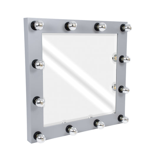 MAKEUP MIRROR-80x80-3 Μοντέρνος Καθρέπτης Μακιγιάζ με Πλαίσιο Φυσικού Ξύλου με Διακόπτη On/Off 12 x E27 AC220-240V - Μ80 x Π7 x Υ80cm - Γκρι Τσιμέντου