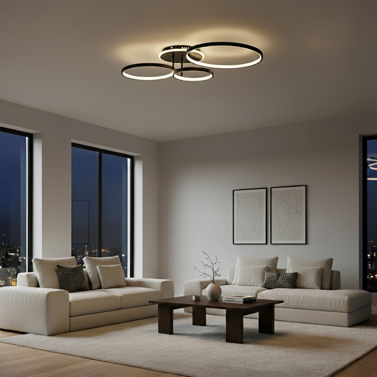 NEMESIS KLV-101-0205 Φωτιστικό Οροφής LED 98W 9800lm 360° AC 220-240V IP20 Ρυθμιζόμενο Λευκό CCT με Χειριστήριο από 2700K έως 6000K Dimmable - Lumileds SMD Chip - Μαύρο Ματ - Μ89 x Π60 x Υ19