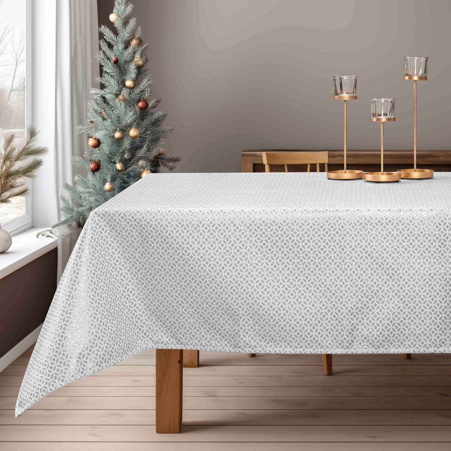 Τραπεζομάντηλο Ζακάρ Εκρού-Ασημί 135x220εκ