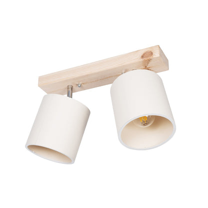 CUP 203-0059 Vintage Φωτιστικό Οροφής Ράγα Δίφωτο 2 x E27 IP20 Μπέζ Ξύλο με Λευκό Ύφασμα - Μ42 x Π14 x Υ26cm