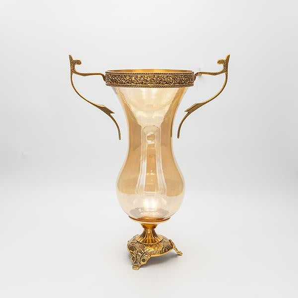 ΒΑΖΟ ΓΥΑΛΙΝΟ ΜΕ ΜΕΤΑΛΛΙΚΑ ΤΕΛΕΙΩΜΑΤΑ ΑΝΤΙΚΕ ΧΡΥΣΟ-ΜΕΛΙ ΓΥΑΛΙ 27x16x38