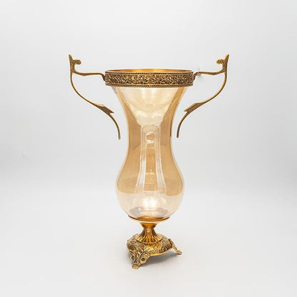 ΒΑΖΟ ΓΥΑΛΙΝΟ ΜΕ ΜΕΤΑΛΛΙΚΑ ΤΕΛΕΙΩΜΑΤΑ ΑΝΤΙΚΕ ΧΡΥΣΟ-ΜΕΛΙ ΓΥΑΛΙ 27x16x38