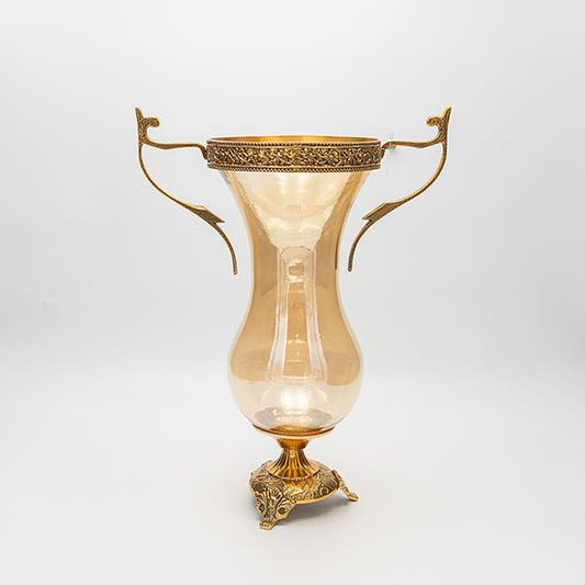 ΒΑΖΟ ΓΥΑΛΙΝΟ ΜΕ ΜΕΤΑΛΛΙΚΑ ΤΕΛΕΙΩΜΑΤΑ ΑΝΤΙΚΕ ΧΡΥΣΟ-ΜΕΛΙ ΓΥΑΛΙ 27x16x38