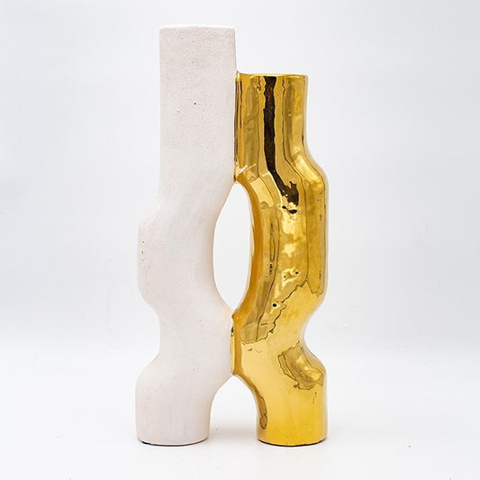 ΒΑΖΟ ΣΤΕΝΟ ΚΕΡΑΜΙΚΟ ΛΕΥΚΟ-ΧΡΥΣΟ 17.5x7x37.5