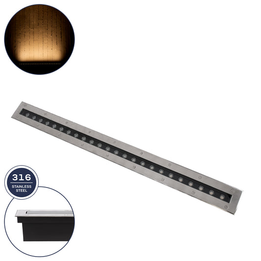 UNDERGROUND-REMVI 90194 Χωνευτό Φωτιστικό Wall Washer Δαπέδου LED 24W 2160lm 10° DC 24V Αδιάβροχο IP68 L100 x W9 x H7.2cm Θερμό Λευκό 2700K - Ανοξείδωτο Ατσάλι