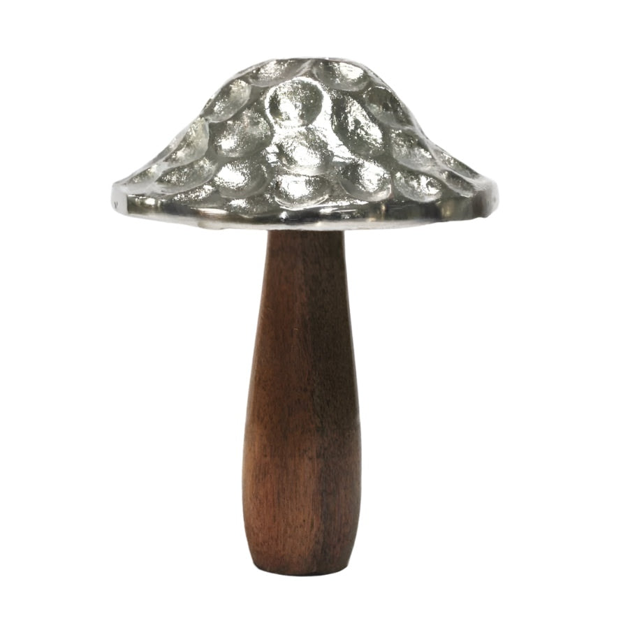 Επιτραπέζιο Διακοσμητικό Μανιτάρι από Ξύλο & Μέταλλο Καφέ/Ασημί 15x15x18
